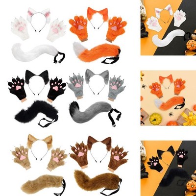 Animal Ear Headband Tail Gloves Set Lovely Cute Gloves for Show Birthday