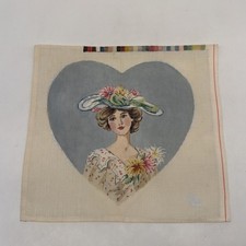 Vintage Needlepoint Hand Painted Elegant Woman Canvas