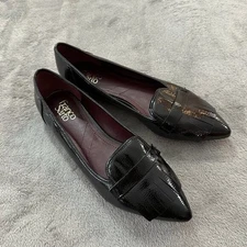 Franco Sarto Helsa Black Pointed Toe Fringe Ballet Flats Shoes 11 Shiny