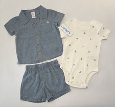 Carters Baby Boy 6 Months Shorts Shirt Bodysuit 3 PC Set Cute Anchor Outfit New