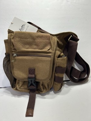 Kaukko Brown Canvas Crossbody Messenger Bag Sling Shoulder Bag Pockets NWT