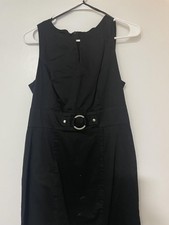 AGB Dress Womens 8 Black Belted Sheath Sleeveless Little Black Dress Knee Length