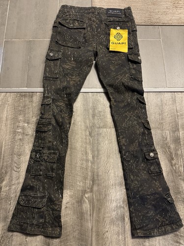 Guapi Tactical Stacked Ruched Denim Skinny Jeans In Camo - Men's Size 32
