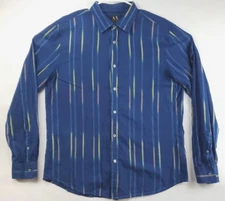 Armani Exchange Shirt Mens Large Blue Yellow Striped Long Sleeve Cotton