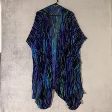 Linda Sweatt Hand Painted Silk Shawl Purple Blue Semi Sheer Velvet Burnout OS