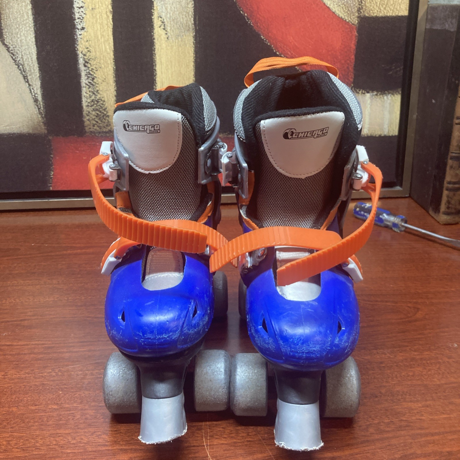 Adjustable Kids' Quad Roller Skate Blue/orange/grey Youth (1-4)