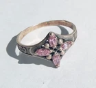 Vintage Ring Pink stones Sterling Silver 925 religious Women's Jewelry size 8.5