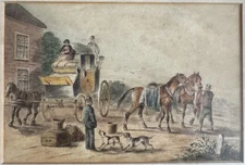 John Crome Original Painting English Art Landscape Figures Horses 