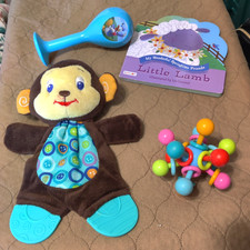 Lot of Baby Items, Book Little Lamb , Teethers Atom, Bright Start Rattler DD