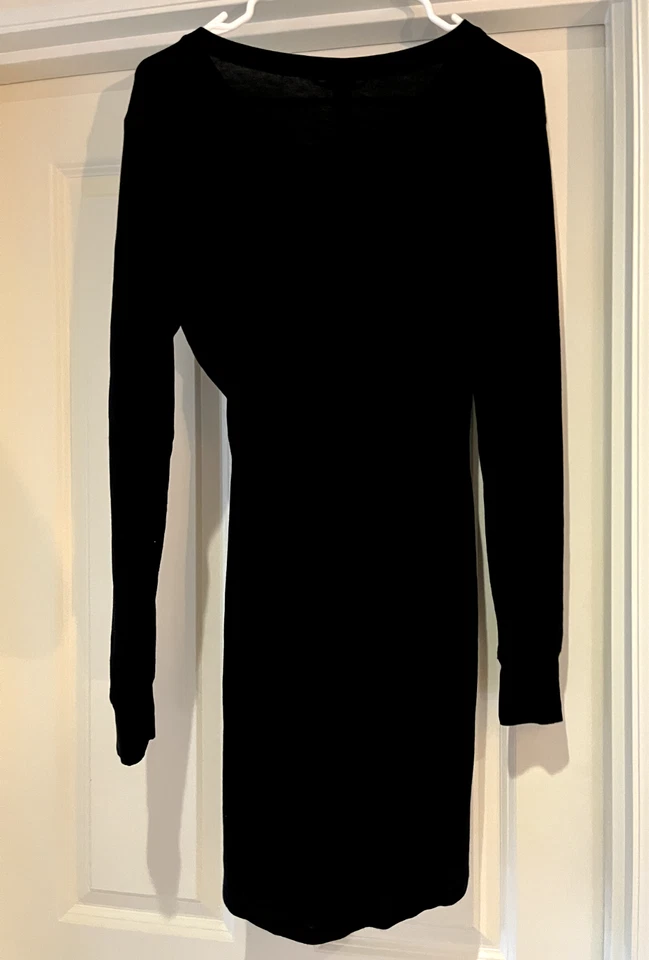 SKIMS Mujer Dormir Henley Manga Larga Mini Vestido Camisón Negro Talla Mediana Foto 4 de 4