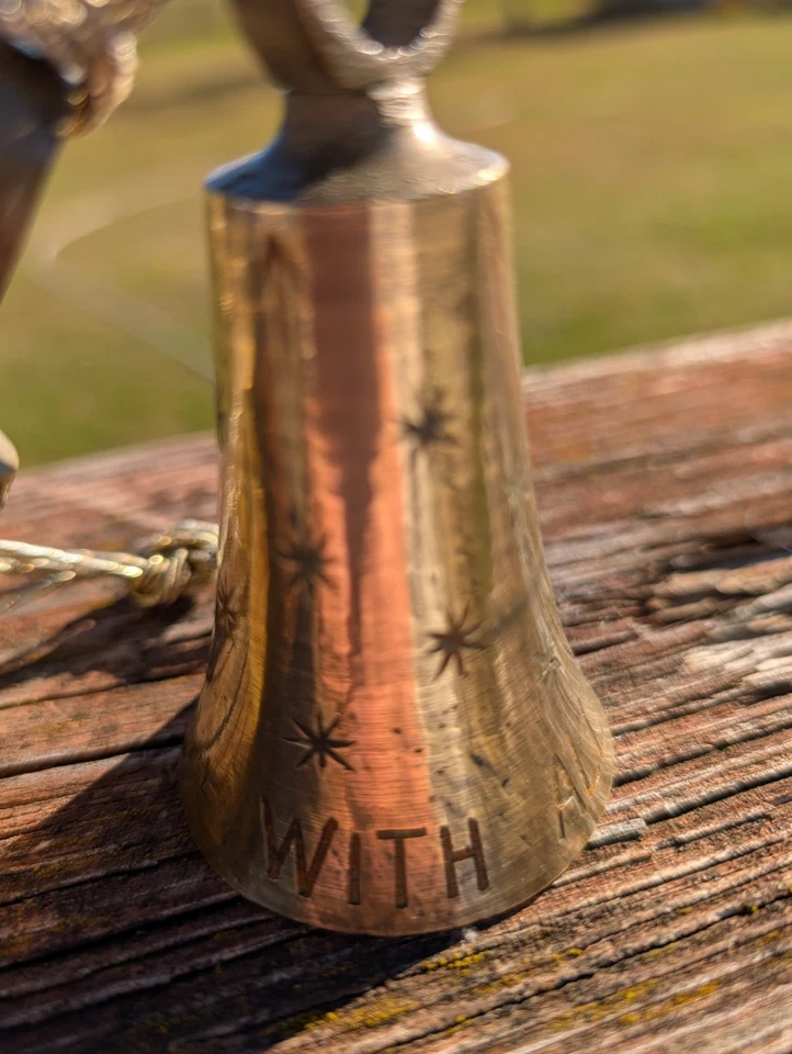 Vintage Brass Bells of Sarna India Etched Graduated "With All Good Wishes" - Image 2 of 4