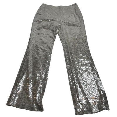 Women's Open Edit M Silver Sequin Flare Pants Taylor Swift Y2K Festival Retro