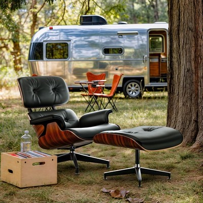 Mid Century Eames Chaise Lounge Chair With Ottoman Footstool Set Rosewood