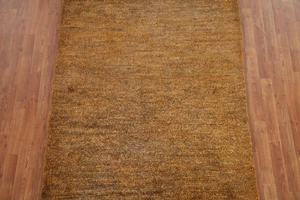 Gold Modern Oriental Moroccan Rug Solid Contemporary Hand-knotted Carpet 5x6 - Image 4 of 4