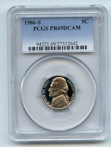 1986-S Jefferson Nickel Proof — photo from the most recent tracked eBay sale