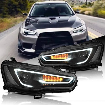 Schwarz LED-Scheinwerfer für 2008-2018 Mitsubishi Lancer EVO X mit Gelb Dynamic