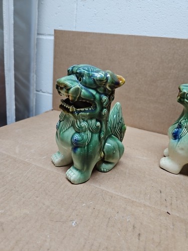 Vintage Blue Green Brown Chinese Lion Dragon Statues Foo Dogs 7.5" Rich Glazed - Picture 17 of 20