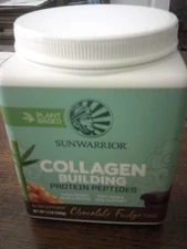 Sunwarrior Collagen Building Protein Peptides Powder Chocolate Fudge 1.1 lb. Tub