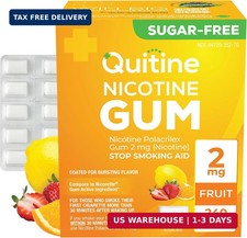 Quitine Nicotine Gum 2mg, Fruit Flavor, Stop Smoking Aid - Relieve Nicotine Crav