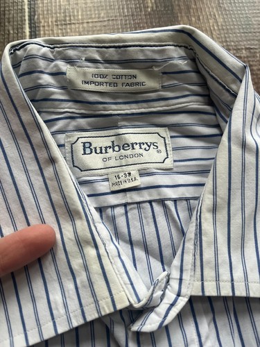 BURBERRY OF LONDON STRIPED DRESS SHIRT USA MADE WHITE MENS 15 - 33 SPOTS READ - Picture 9 of 9