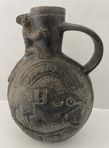 CHIMU HUACO Peruvian Pre-Columbian Replica Vessel Jug 7.5” Tall Made In PERU - Picture 10 of 11