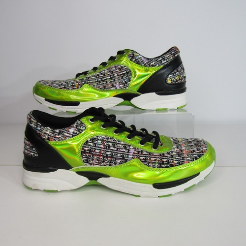 Qupid Women's Black & Neon Lime Fashion Sportie Patterned Sneaker Size 10 New - Picture 4 of 13