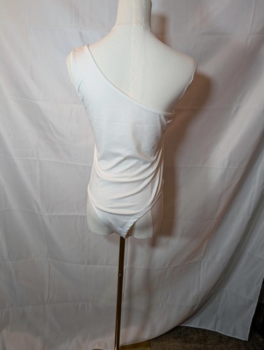 NWOT Stylish One-Shoulder White Bodysuit Women's Size Large - Picture 2 of 5