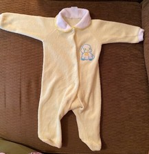 Vintage Yellow Dog Doggie Fleece Snap Footed Sleeper Romper 0-3 months old
