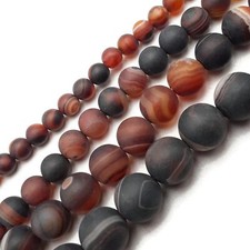 Brown Stripe Agate Matte Round Beads 4mm 6mm 8mm 10mm 12mm 15.5" Strand
