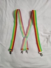 Rainbow Suspenders Red Yellow Green Suspenders Costume - Rasta - Reggae - Clown