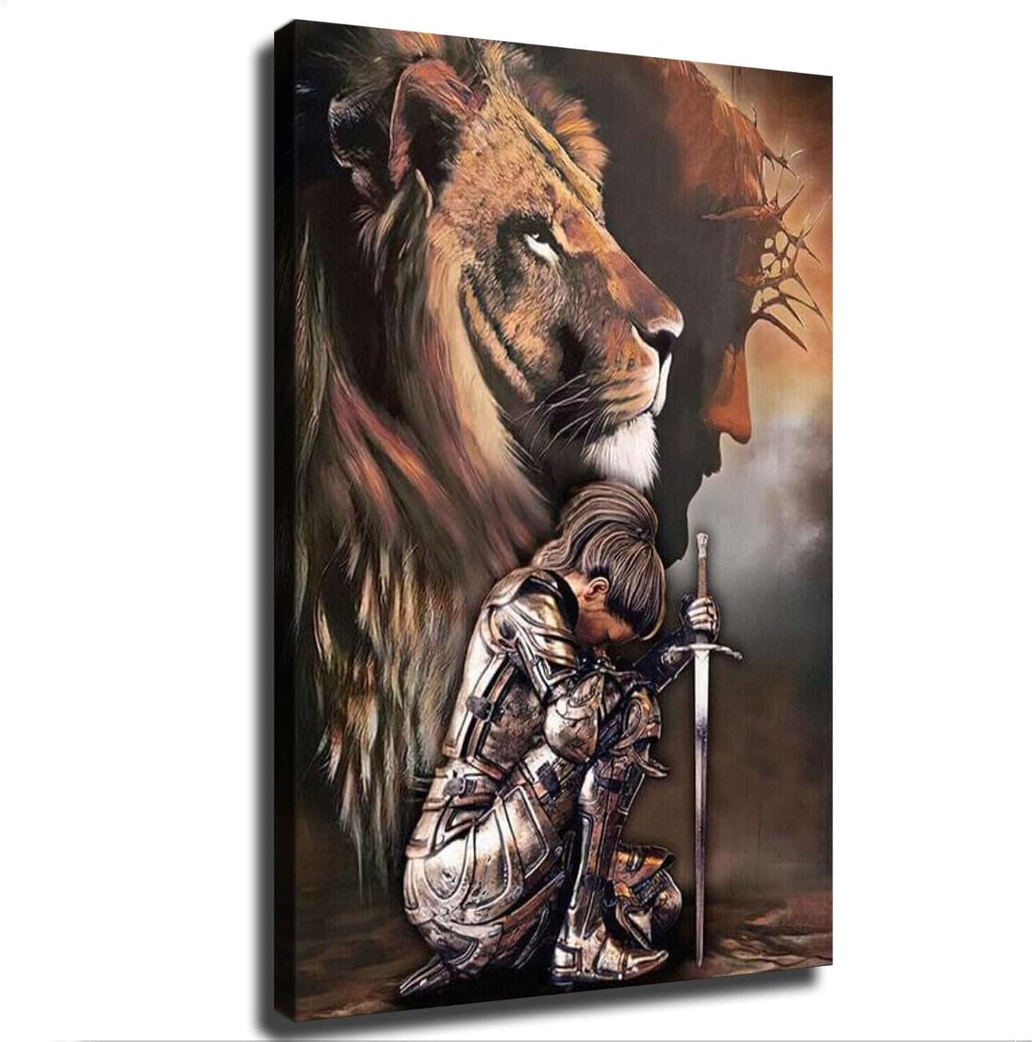 Lion Woman Warrior, Woman Warrior of God, Lion of Judah, Religious Poster Canvas