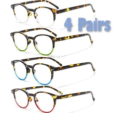 4 Pairs Mens Womens Spring Hinge Horned Rim Reading Reader Clear Glasses 1 - 3