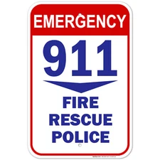 Emergency 911, Fire Rescue Police Sign,