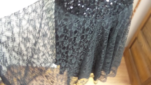 Vestido de Colección EE. UU. Negro Lentejuelas ENCAJE Talla 9-10 Falda de Tul Forrada con Espalda en V SS TOBILLO MEDIO - Imagen 8 de 10