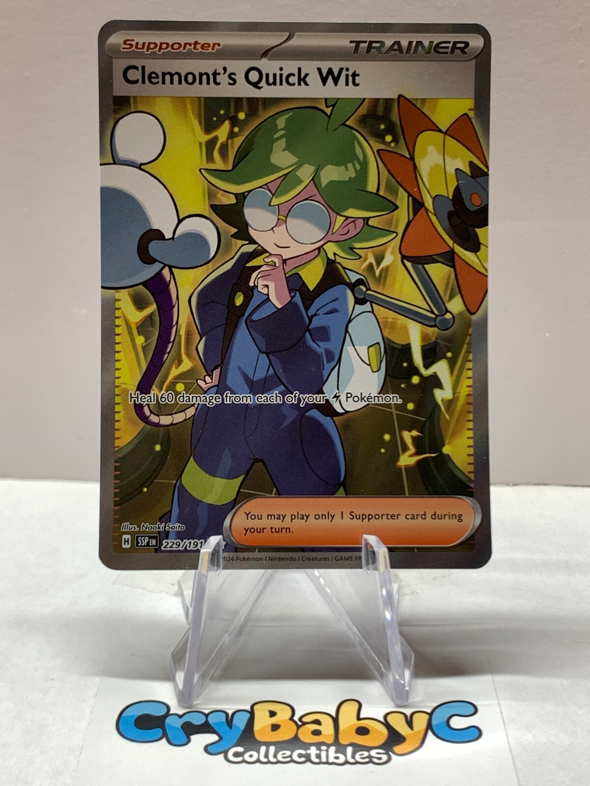 Pokemon Clemont's Quick Wit 229/191 Surging Sparks Ultra Rare Full Art Trainer