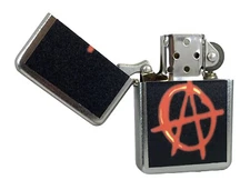 Anarchy Red Symbol Sign Flip Top Chrome Oil Lighter Wind Resistant Flame