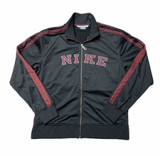 Vintage Nike Track Jacket Mens L Black Burgundy Full Zip Spell Out Logo Swoosh