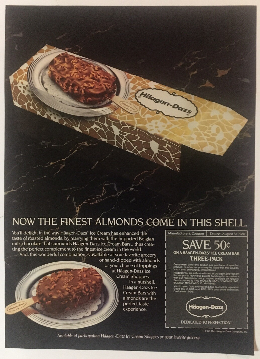 Häagen-Dazs Ice Cream 1988 Vintage Print Ad 7.5x10.5 Inches Wall Decor