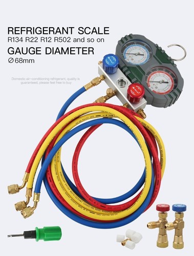 Car Air Conditioning Pressure Manifold Gauge Hose Kit For R134A R410 R22 Set - Picture 8 of 14