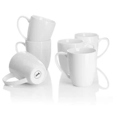 Porcelain Mugs 12oz Ideal for Coffee Tea and More Set of Six White