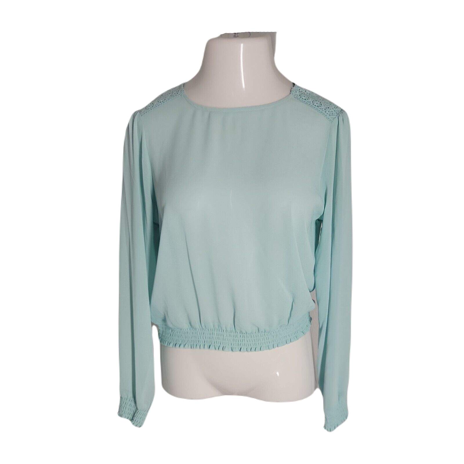 Elegant Blue Sheer Long Sleeve Blouse Size L - Classy & Cute