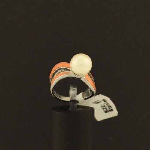 Pink Coral Enamel Faux Pearl Statement Ring Size 6 - Picture 6 of 10