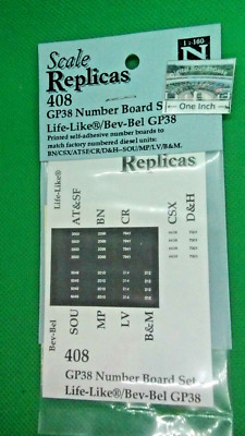 Scale Replicas N #408 Number Board Set- Life-Like Bev-Bel GP38 - Self Adhesive
