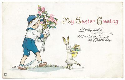 Mein Ostergruß Hase und ich sind unterwegs -1922- Stecher
