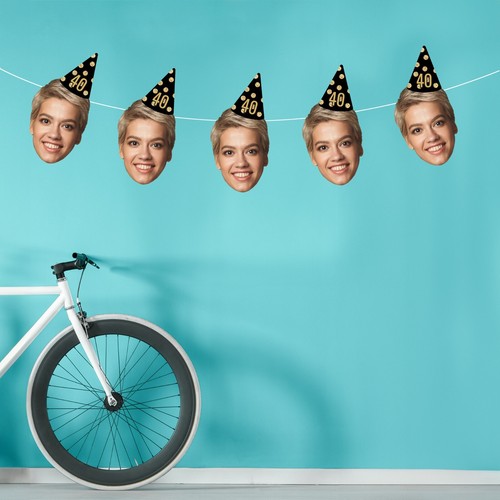 Personalised Face Bunting With Party Hat, Photo Banner CUTOUT Party Accessory - Picture 188 of 280