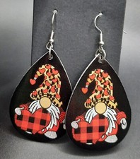 Black And Red Gnome Heart Earrings