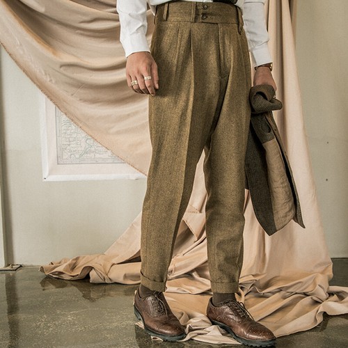 Pantalones Retro Militar Mezcla Lana Pantalones Gurkha Informales Pantalones Rectos Recortados - Imagen 2 de 12