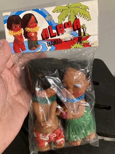 SET vintage anni 70 ragazzo e ragazza isola hawaiana HULA DOLLS Hong Kong giocattoli Hawaii anni 70 - Foto 3 di 7