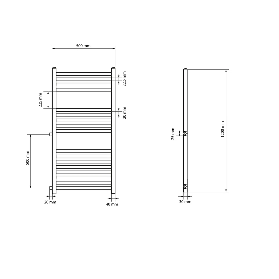 Radiateur sèche-serviette à eau chaude forme droite en acier blanc 50 x 120 cm - Photo 4/4