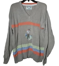 Vintage Mighty-Mac Mens Golf Embroidered Sweater Size Large Sport Vtg Knit Fun